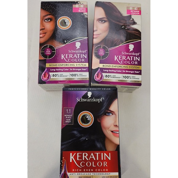 Schwarzkopf Other - Schwarzkopf Keratin Color Permanent Hair Dye Lot 3 Onyx Midnight Black Cocoa